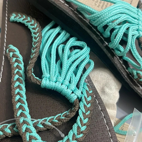 Plaka Flip Flops Thong Sandals Teal Brown size 6 / free toe ring - Picture 13 of 16